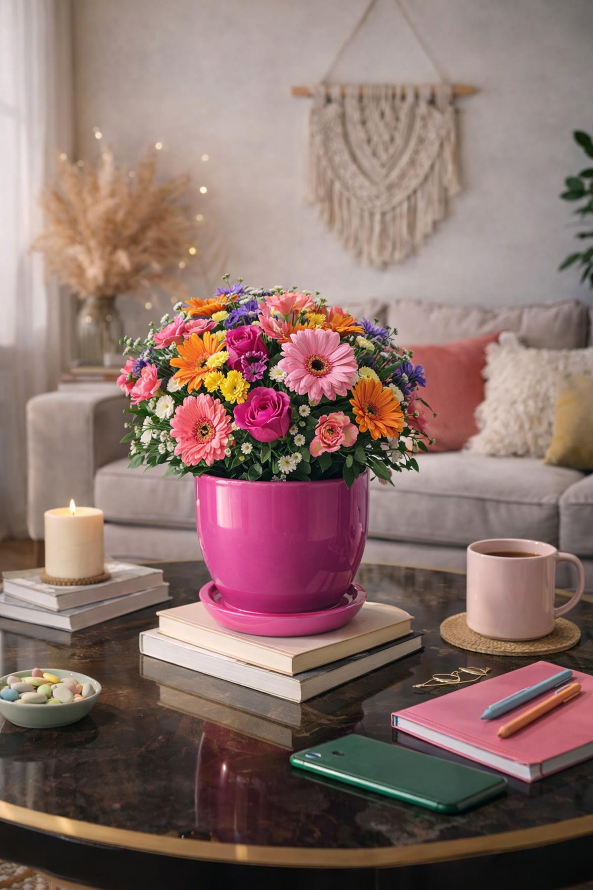 Evdek Tabaklı Pembe U Çömlek Saksı 24x24 Cm