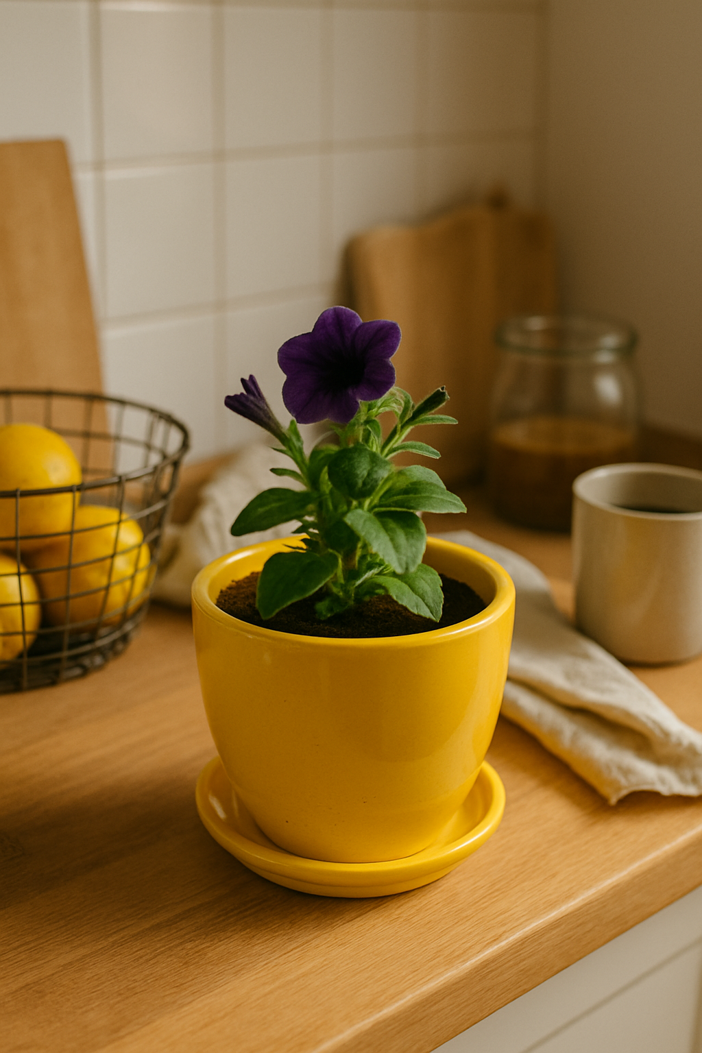 Evdek Tabaklı Sarı Çömlek Saksı 19x19 Cm