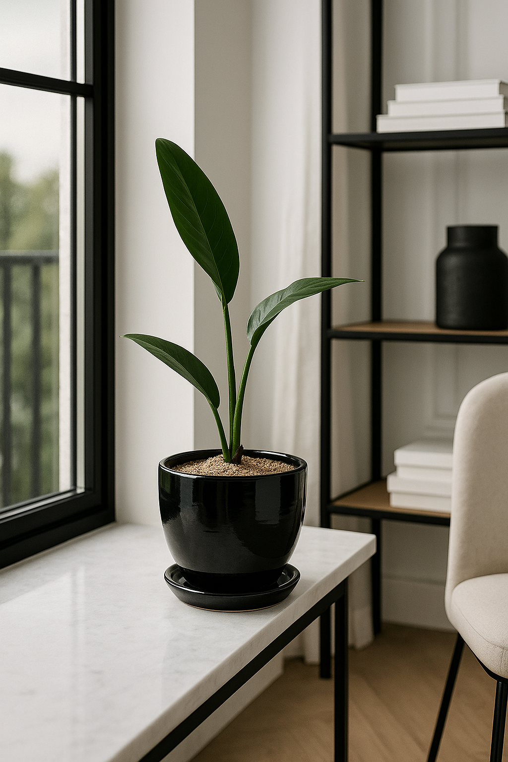 Evdek Tabaklı Siyah Çömlek Saksı 19x19 Cm