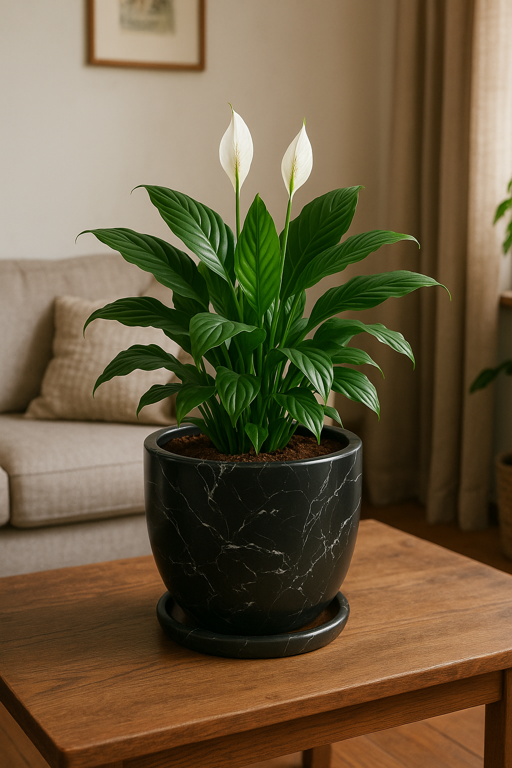 Evdek Tabaklı Siyah Mermer Desenli U Çömlek Saksı 24x24 Cm