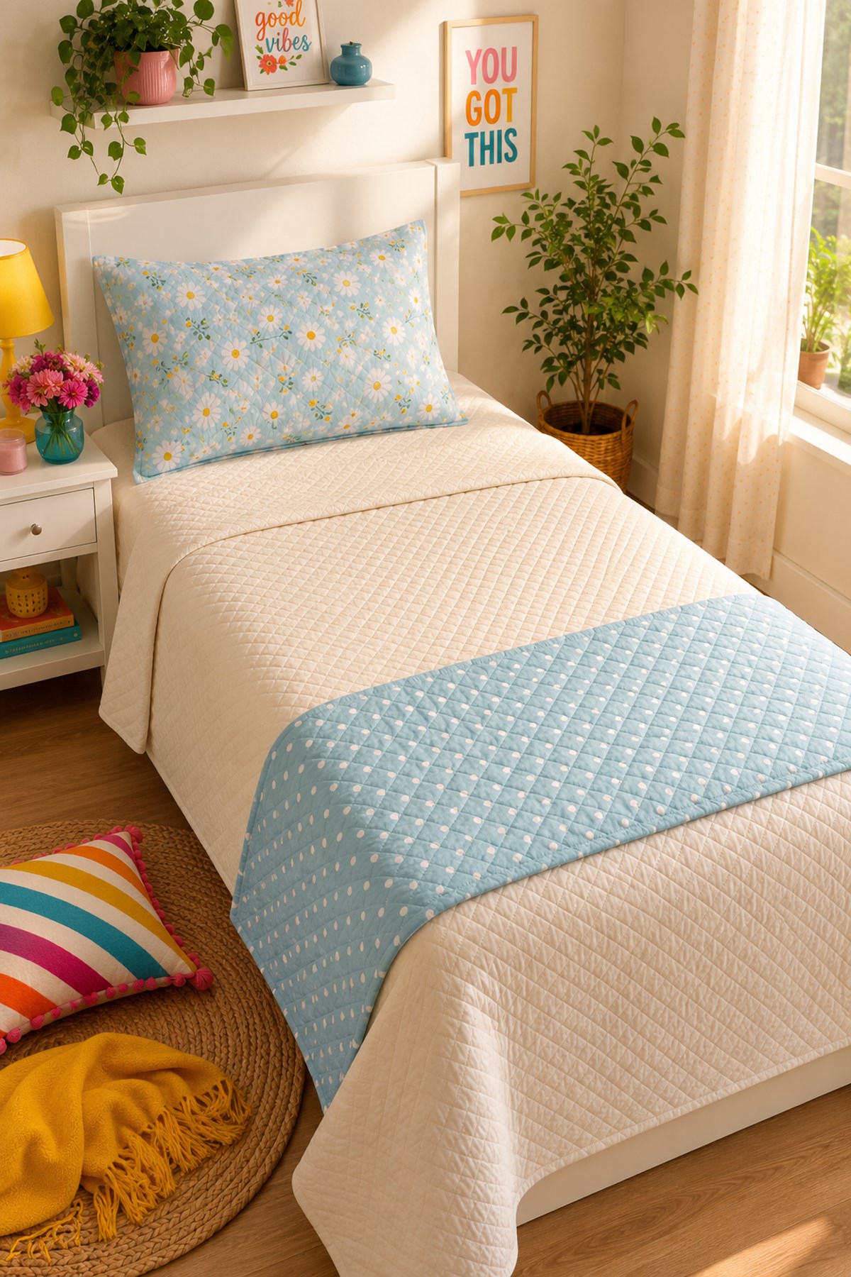 Evdek Tek Kişilik Kapitoneli Yatak Runner ve Yastık Seti 60x150 Cm ETD1 - 7064335