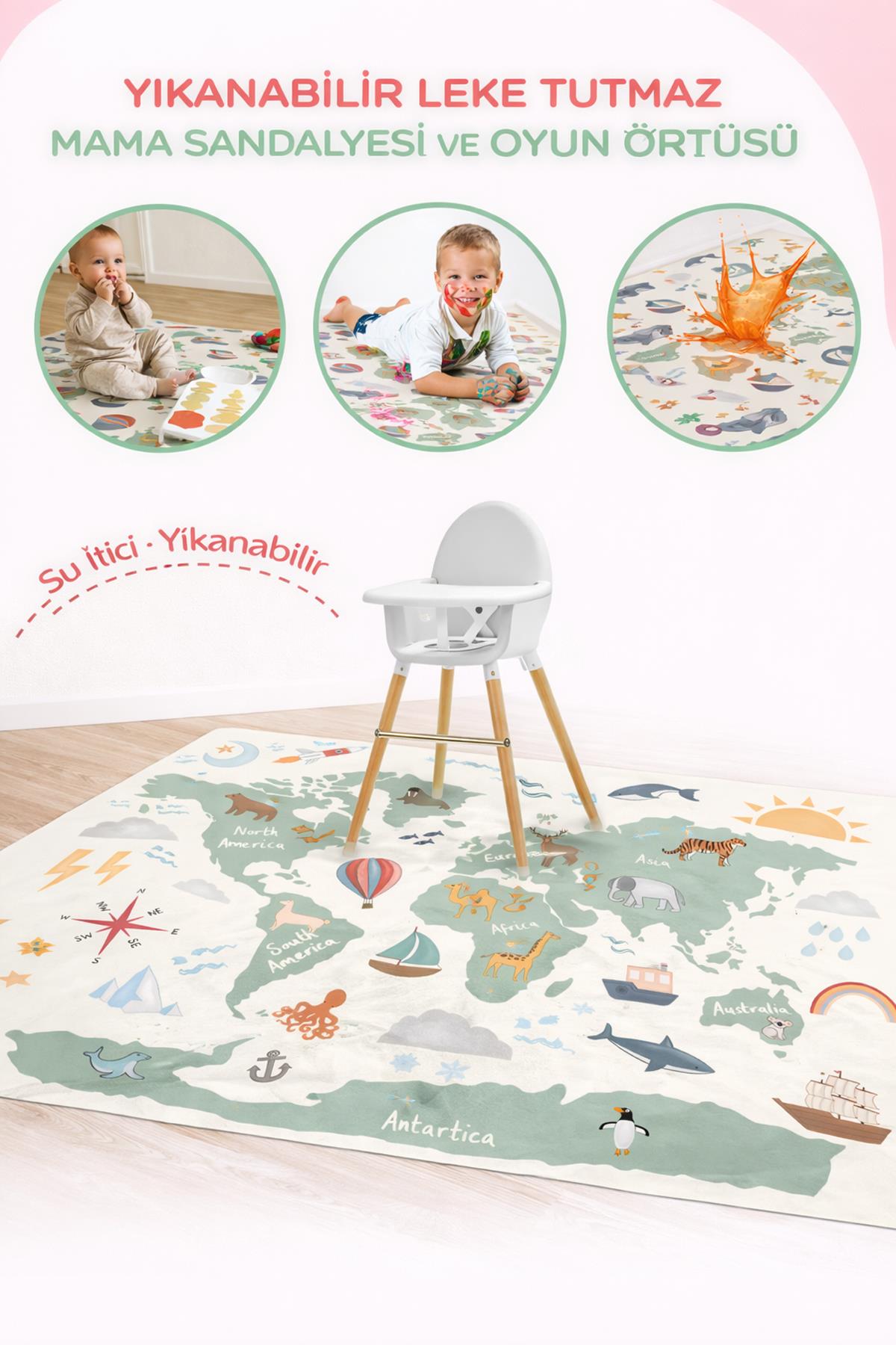 Evdek Water Repellent,Yer/ Mama Sandalyesi Altı,Aktivite,Yemek ve Oyun Örtüsü 6EMD5 - 7061914