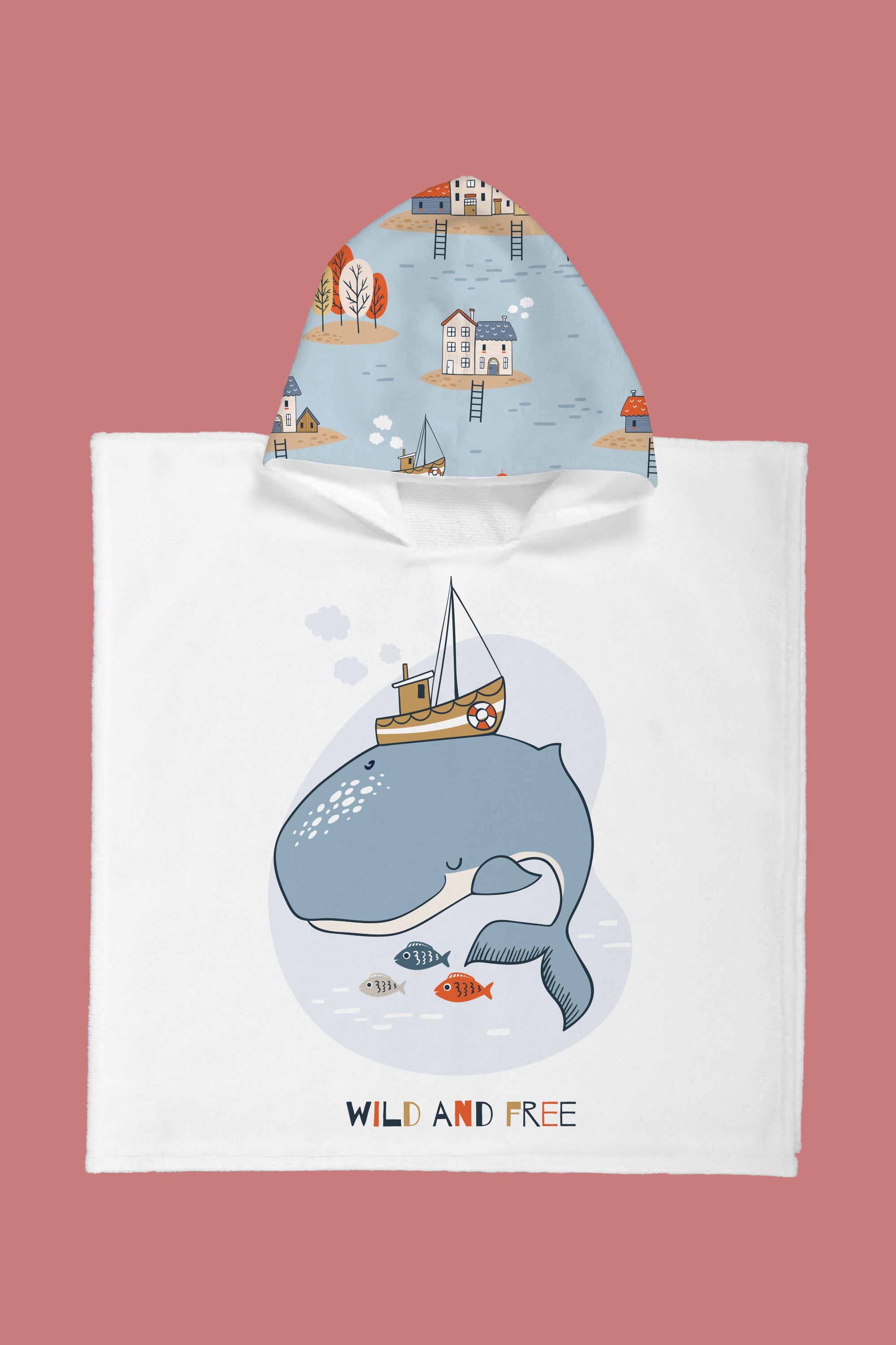 Evdek Whale Çocuk Panço Plaj Havlusu