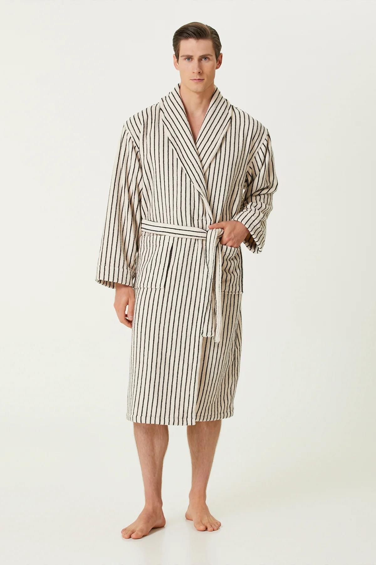 İrya In Lines Erkek Pamuk Bornoz Ekru L/XL