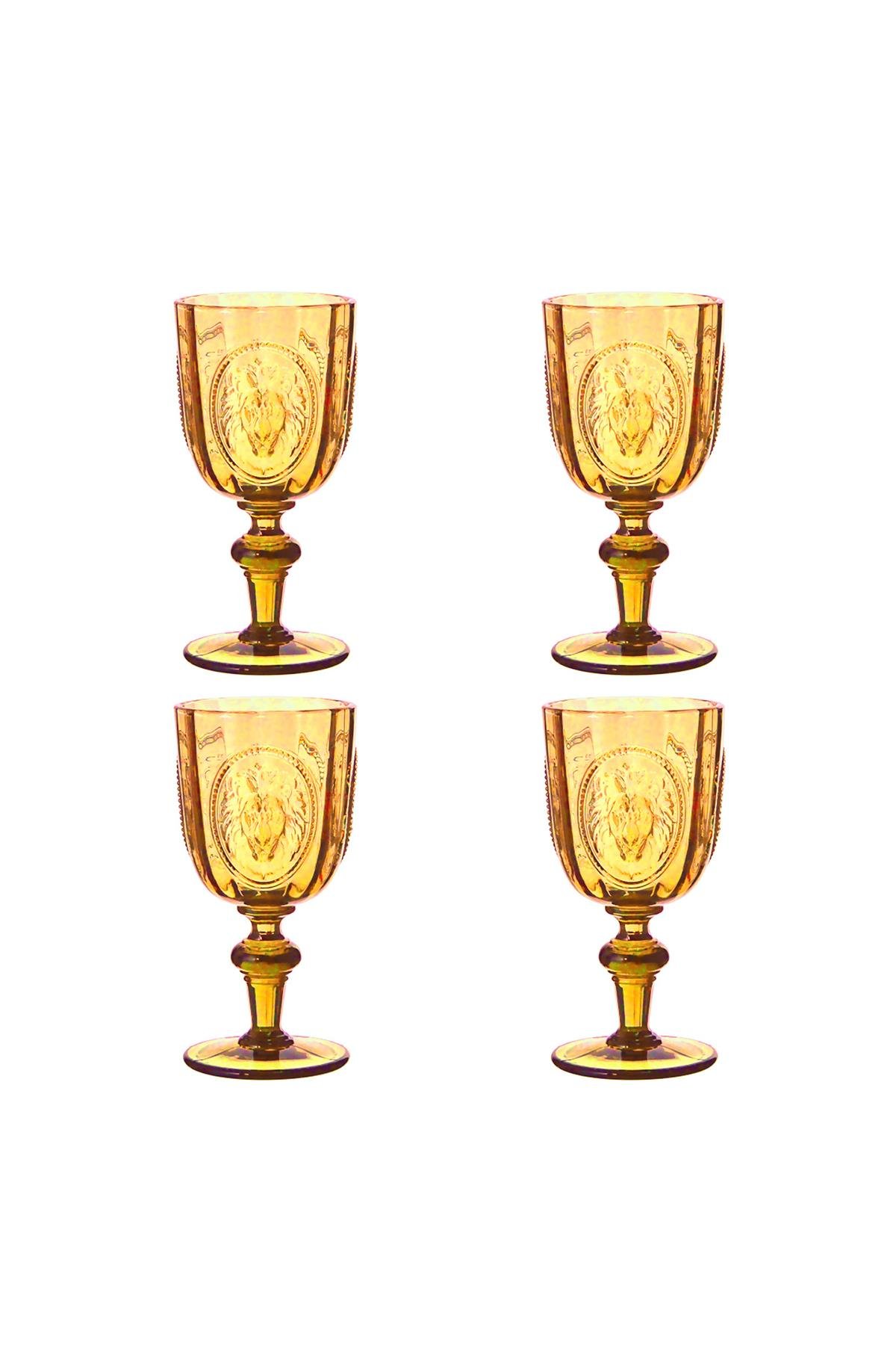 Lucky Art Palmera Cam Kadeh Seti Amber 4 Parça