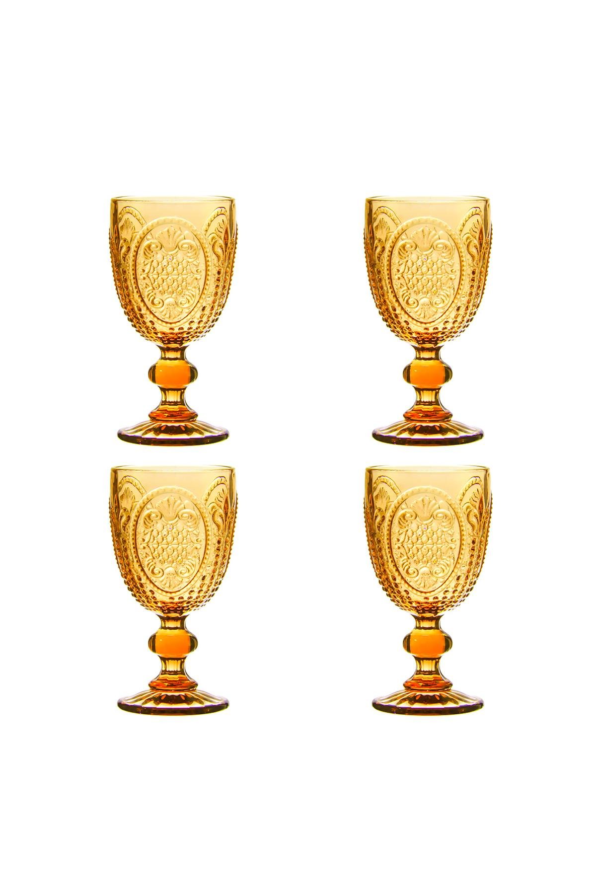 Lucky Art Velora Cam Kadeh Seti Amber 4 Parça