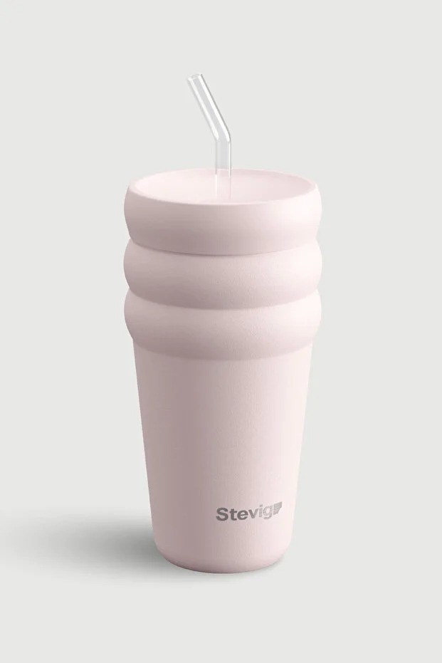 Stevig 3 Bubble Two-Cap Straw Tumbler Çelik Termos Soft Quartz 600 ml - 961110005674