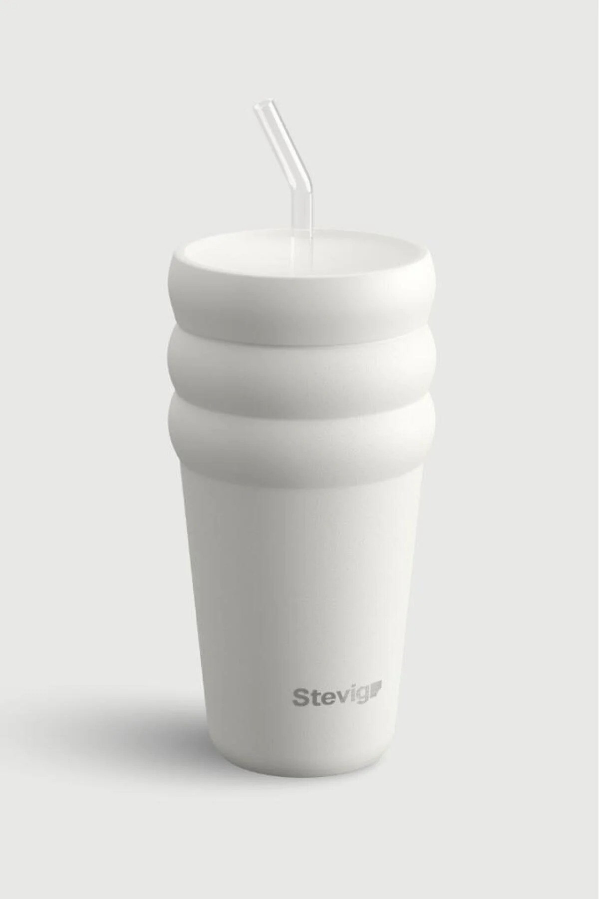 Stevig 3 Bubble Two-Cap Straw Tumbler Çelik Termos White Stone 600 ml - 961110005672