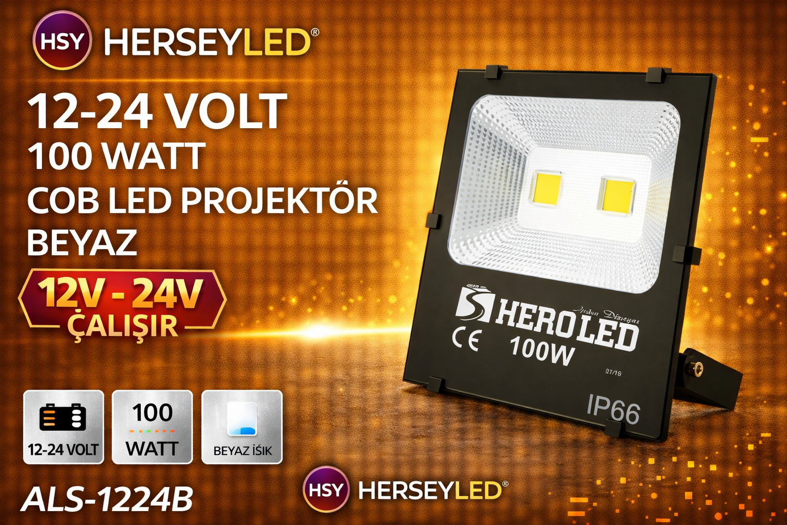12-24 VOLT 100 WATT COB LED PROJEKTÖR BEYAZ
