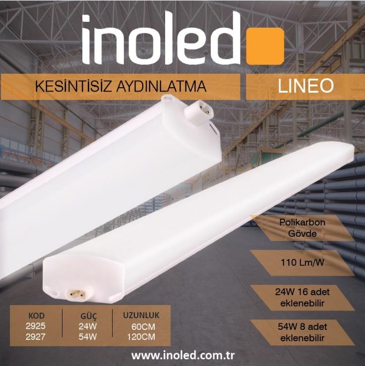 İNOLED 54W BEYAZ 120CM ULTRA YÜKSEK LÜMEN 54W BANT ARMATÜR BEYAZ 6500K POLİKARBON GÖVDE 2927-01