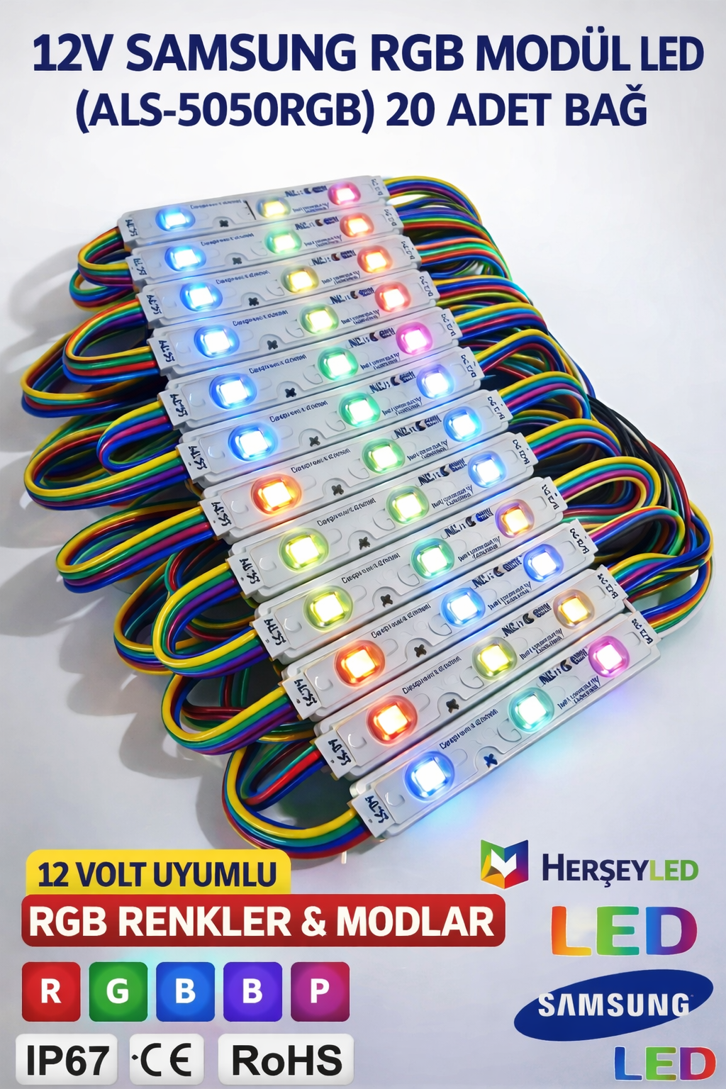 12V SAMSUNG RGB MODÜL LED ( ALS-5050RGB) 20 ADET BAĞ