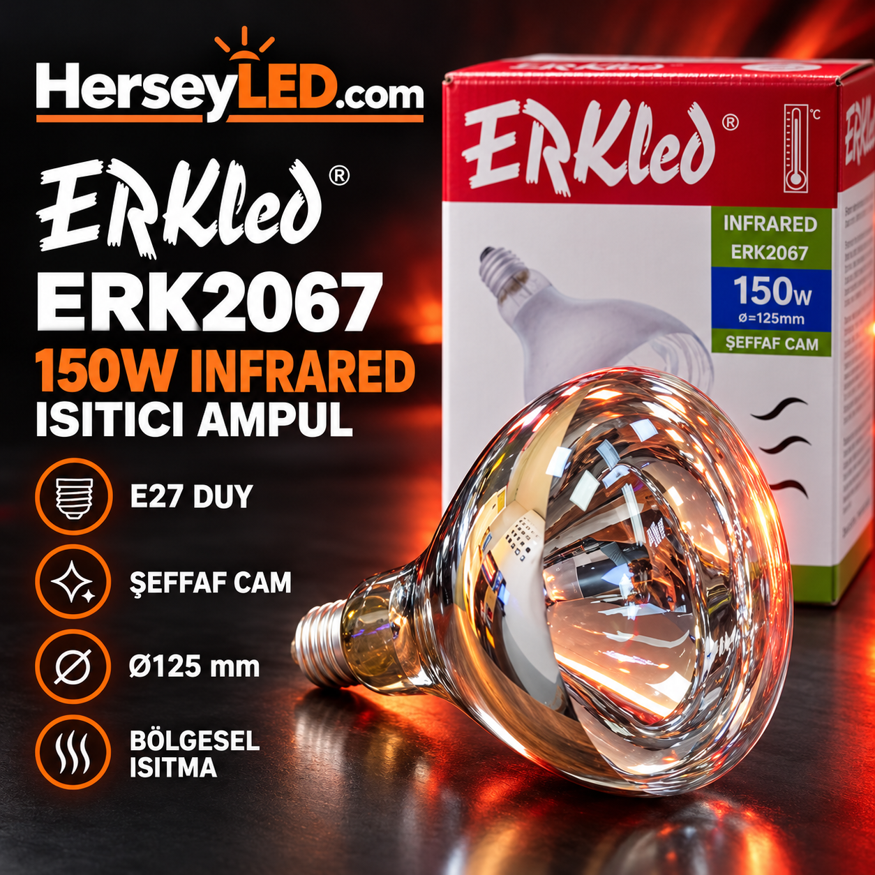 150W E27 Infrared Isıtıcı Ampul – Şeffaf Cam – 125 mm ERK2067 
