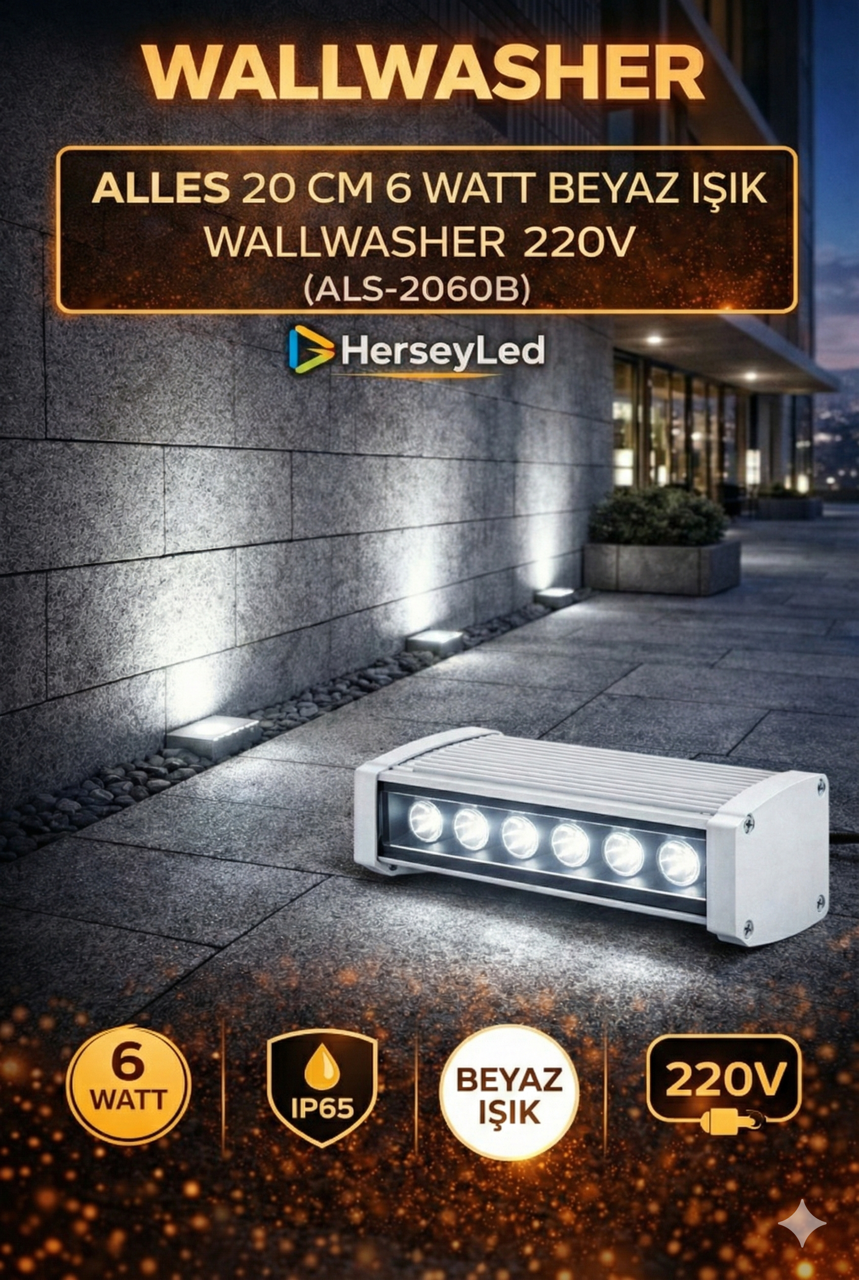 20 CM 6 WATT BEYAZ IŞIK WALLWASHER 220V (ALS-2060B)