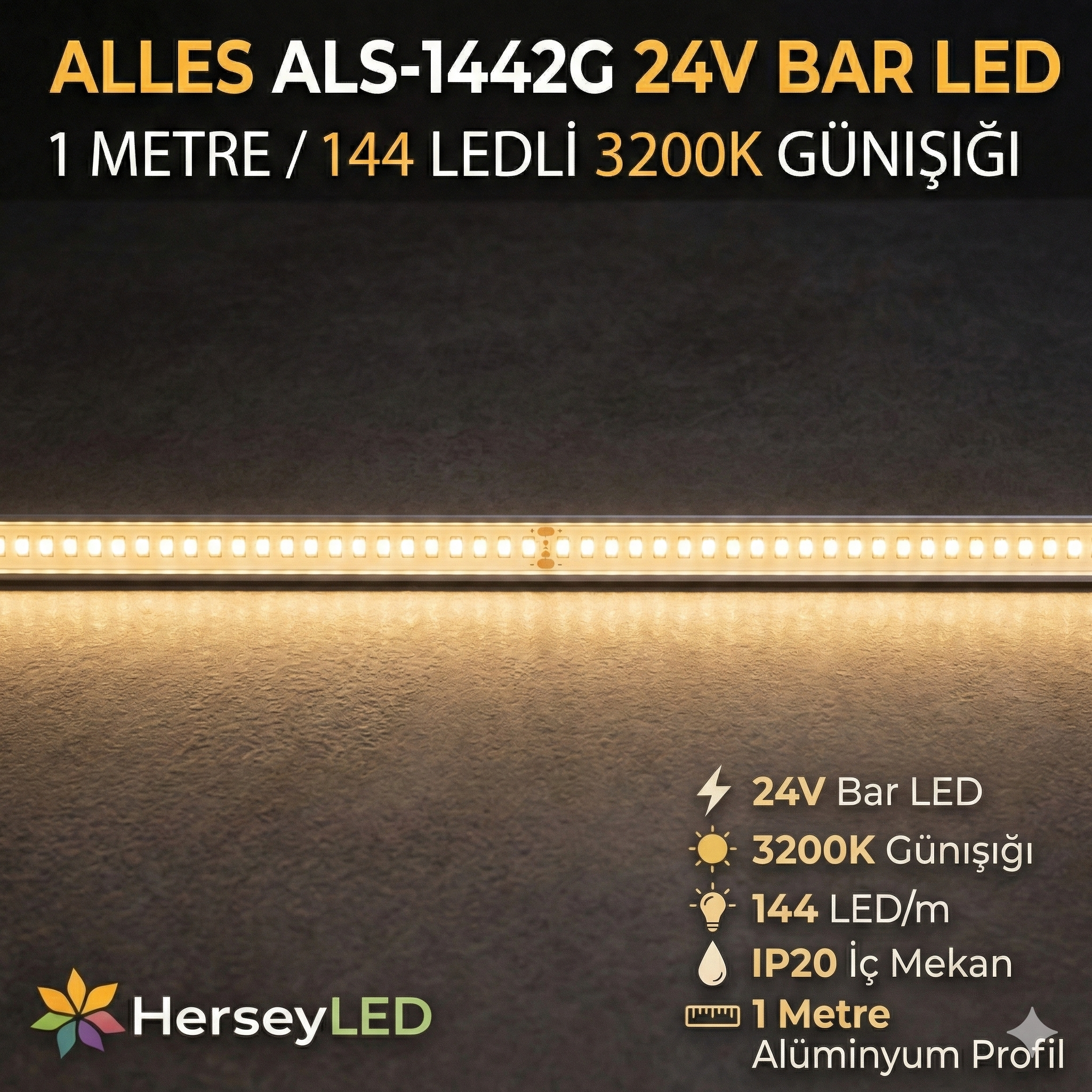 24 VOLT BAR LED 4014/144 LEDLİ ALİMİNYUM ÇUBUK 1MT 144LEDLİ GÜNIŞIĞI IŞIK
