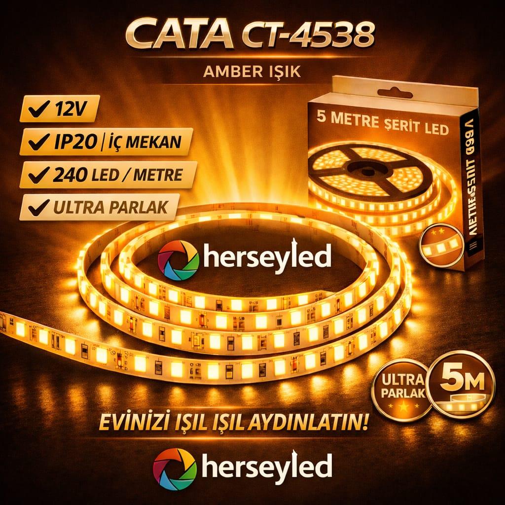 240 LEDLİ AMBER ULTRA PARLAK ŞERİT LED 5 METRE CATA CT-4538 A