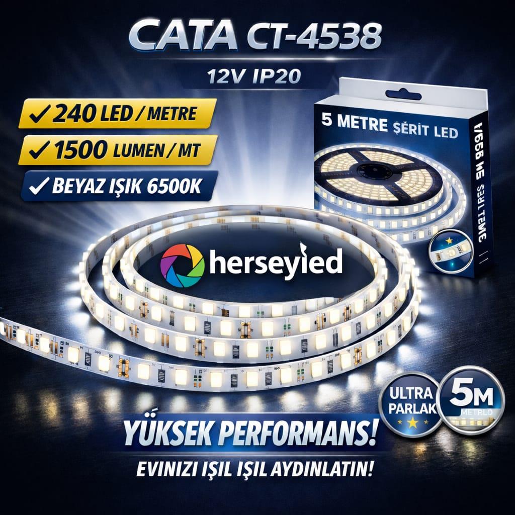 240 LEDLİ BEYAZ IŞIK ULTRA PARLAK ŞERİT LED 5 METRE CATA CT-4538B
