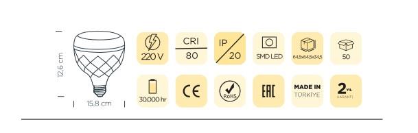 50W KRİSTAL CAMLI T-BULB LED AMPUL E27 6500K