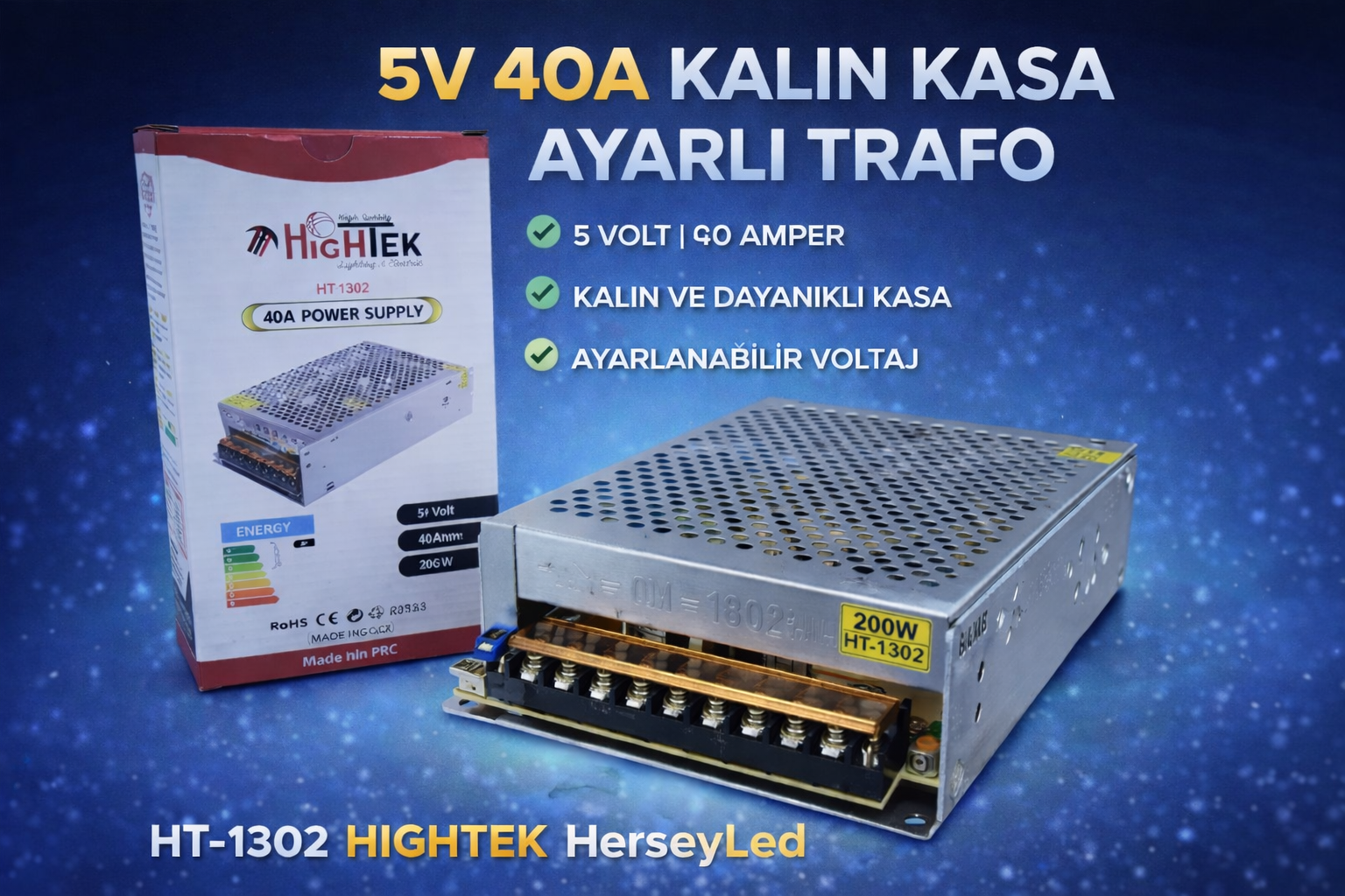 5V 40A KALIN KASA AYARLI TRAFO 200W HT-1302 HIGHTEK