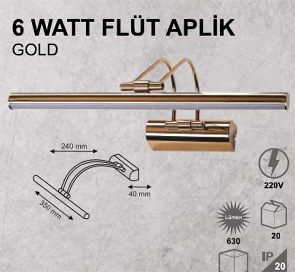 6W FLÜT APLİK - GOLD KASA - GÜNIŞIĞI