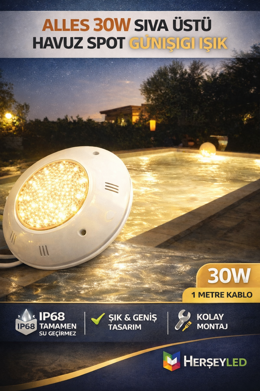 ALLES 30W SIVA ÜSTÜ HAVUZ SPOT GÜNIŞIĞI IŞIK ( ALS-30HG )