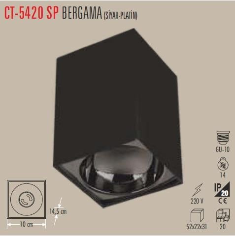 CATA BERGAMA SİYAH-PLATİN SIVAÜSTÜ SPOT KASASI  CT-5420