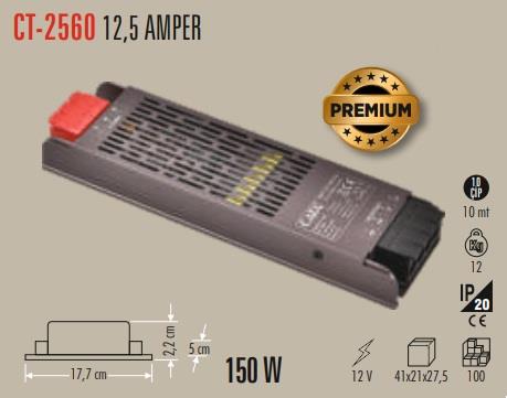 CATA CT-2560 12,5 Amper 12V Şerit Led Trafosu (150W) (Slim-Fansız) CT-2560 (CT-2560 )