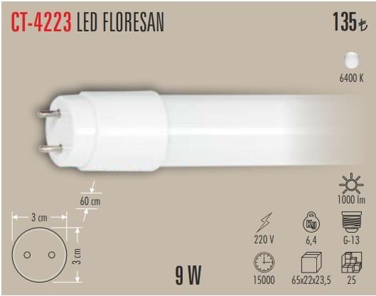 CATA CT-4223 BEYAZ IŞIK 60CM 9W LEDLİ FLORESAN