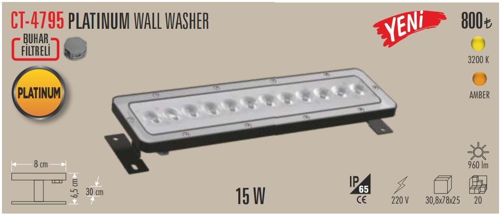 CATA CT-4795 15W Platinium Wallwasher – 30cm Amber Işık, 220V, IP65 Dış Mekan Buhar Filtresi, 960 Lümen