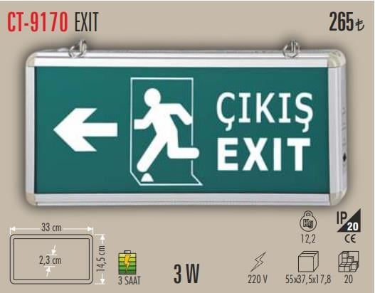 CATA CT-9170 Işıklı Şarjlı Exit Tabelası – Sağ/Sol Ok Çıkış Yönlendirme Levhası