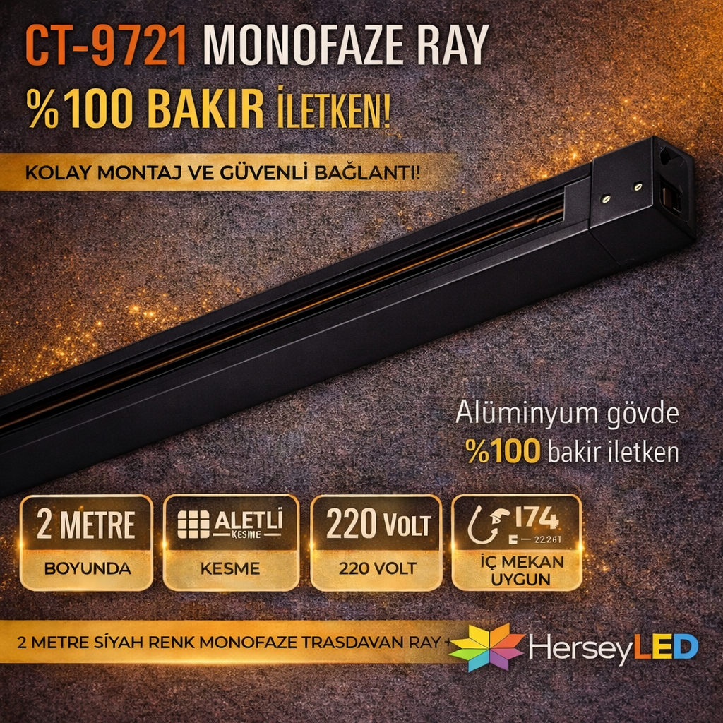 CATA CT-9721 MONOFAZE RAY ( 2-MT )  SİYAH KASA - TAM BAKIR - ALİMİNYUM GÖVDE