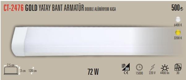 CATA CT-2476 GOLD YATAY BANT ARMATÜR 72W BEYAZ DOUBLE ALİMİNYUM KASA CT-2476