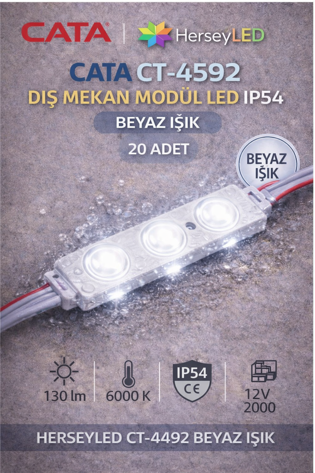 CT-4592 ( 20adet ) 12V MODUL LED BEYAZ IŞIK ( 2 WATT ) KRİSTAL MERCEKLİ LED MODUL ( 20 ADET ) (CT-4592 B )