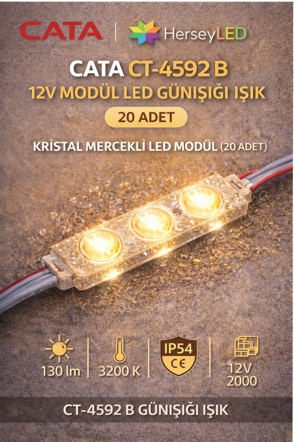 CT-4592 ( 20adet ) 12V MODUL LED GÜNIŞIĞI IŞIK ( 2 WATT ) KRİSTAL MERCEKLİ LED MODUL ( 20 ADET ) (CT-4592 B )