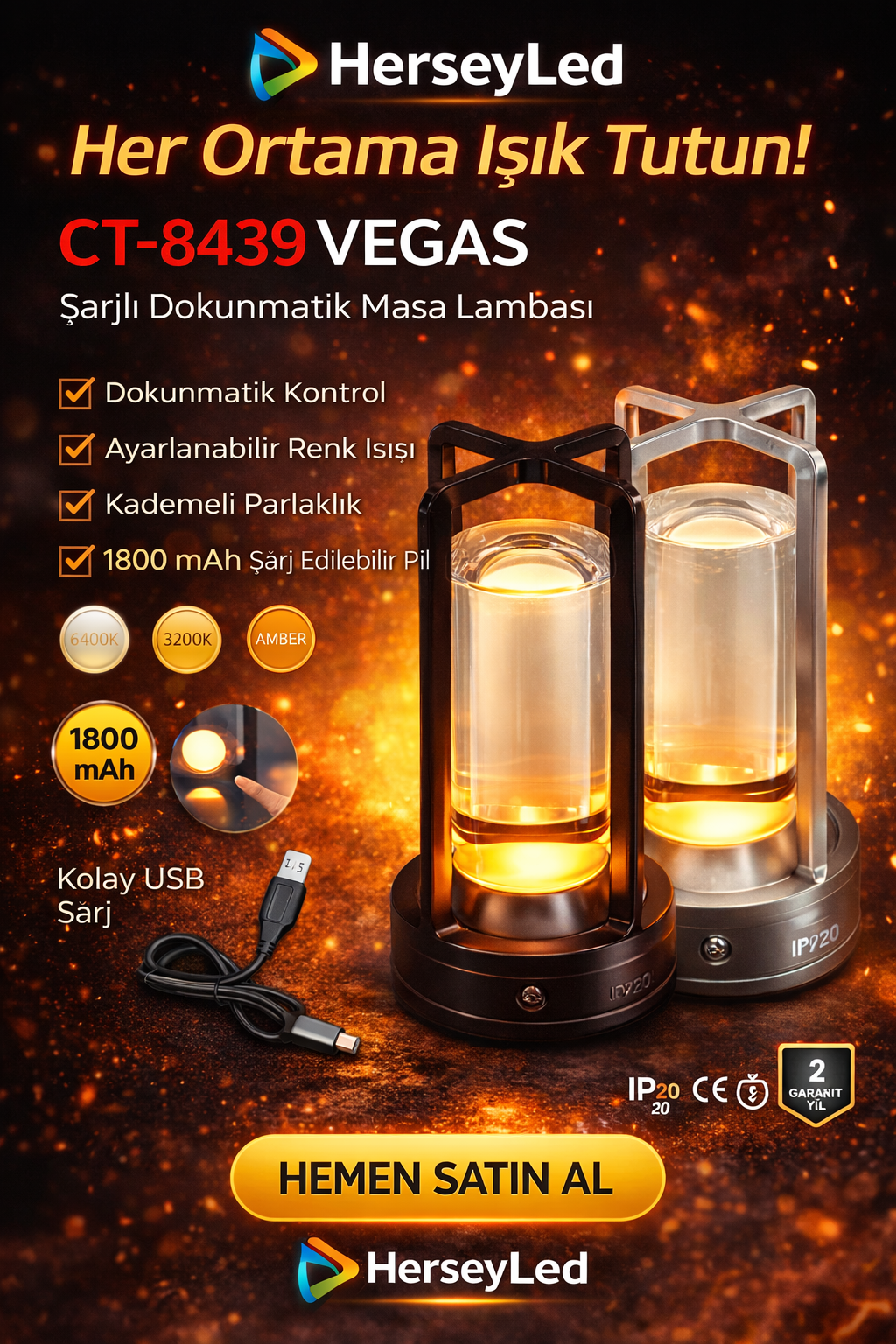 CT-8439 VEGAS ŞARJLI MASA LAMBASI ( DOKUNMATİK ) 3 RENK ( BEYAZ - GÜNIŞIĞI - AMBER )