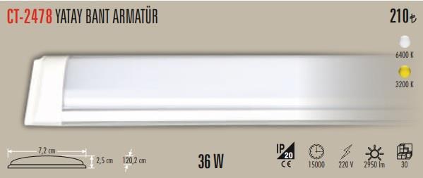Cata CT-2478 36w 120cm Ledli Bant Armatür Beyaz ışık 6500k