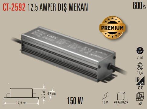 Cata CT-2592 12V 12,5A 150W Dış Mekan IP64 LED Trafo