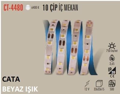 Cata CT-4480 Beyaz 10 Çipli Şerit LED İç Mekan 12V Beyaz 5MT/PAKET