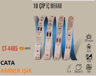 Cata CT-4485 Amber 10 Çipli Şerit LED İç Mekan 12V Amber  5MT/PAKET