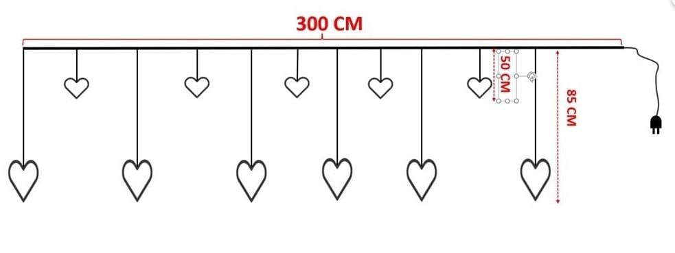 Dekoratif Animasyonlu Kalpli Led Perde Led Işık Saçak Led Perde Yılbaşı Süs