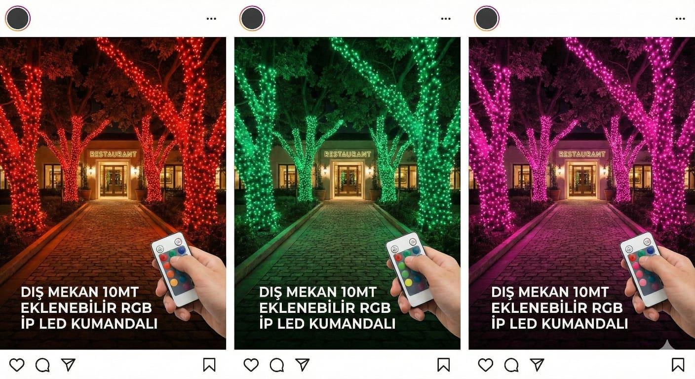 Dış mekan Saçak led RGB ışıklı / Kumandalı / Eklenebilir /  244 ledli , 5 metre genişlik  ( 30-40-70 saçak boyları )