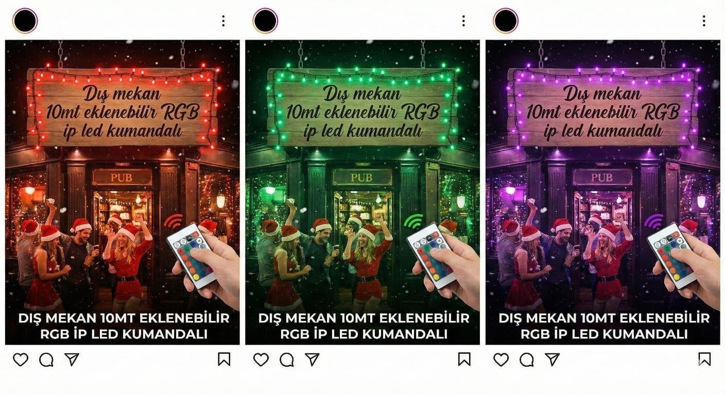 Dış mekan Saçak led RGB ışıklı / Kumandalı / Eklenebilir /  244 ledli , 5 metre genişlik  ( 30-40-70 saçak boyları )