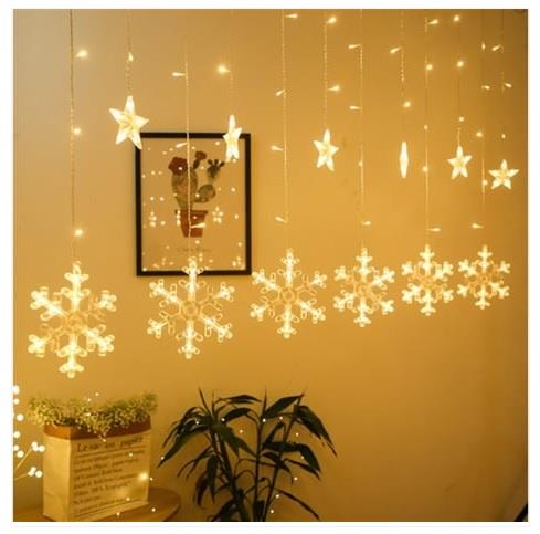 KAR TANESİ VE YILDIZ DEKORLU İÇ MEKAN SAÇAK LED GÜNIŞIĞI FONKSİYONLU ( 3MT GENİŞLİK )