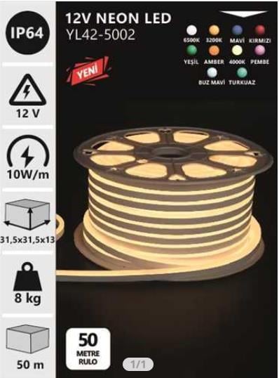 NOAS 12V NEON GÜNIŞIĞI 3200K 50MT TOP 5X12 MM YL42-5002