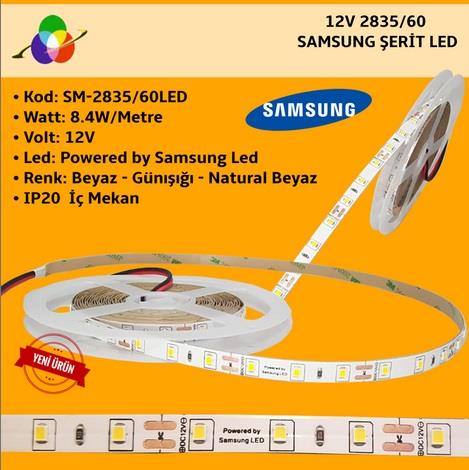 SAMSUNG ŞERİT LED 12V 2835/60 LEDLİ 4000K İÇ MEKAN IP20  ( 5 Metre/ Paket )