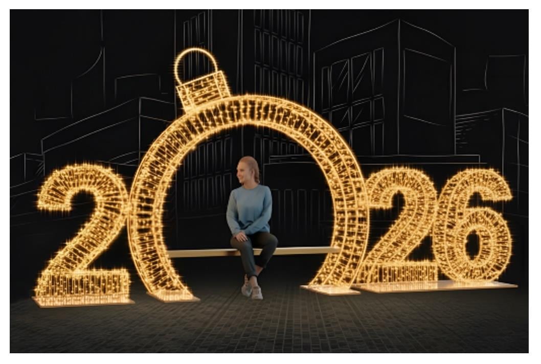 YILBAŞI LED IŞIKLI DEKOR 2026 OTURAKLI ( 220 CM YÜKSEKLİK ) ( 600 CM GENİŞLİK ) - HAZIR KOLAY KURULUM  FOTOĞRAF ALANI