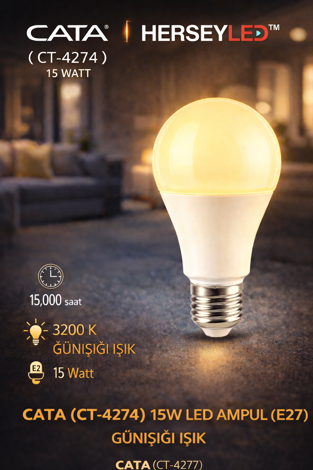 CATA 15W LED AMPUL (E27) GÜNIŞIĞI IŞIK CT-4274 G