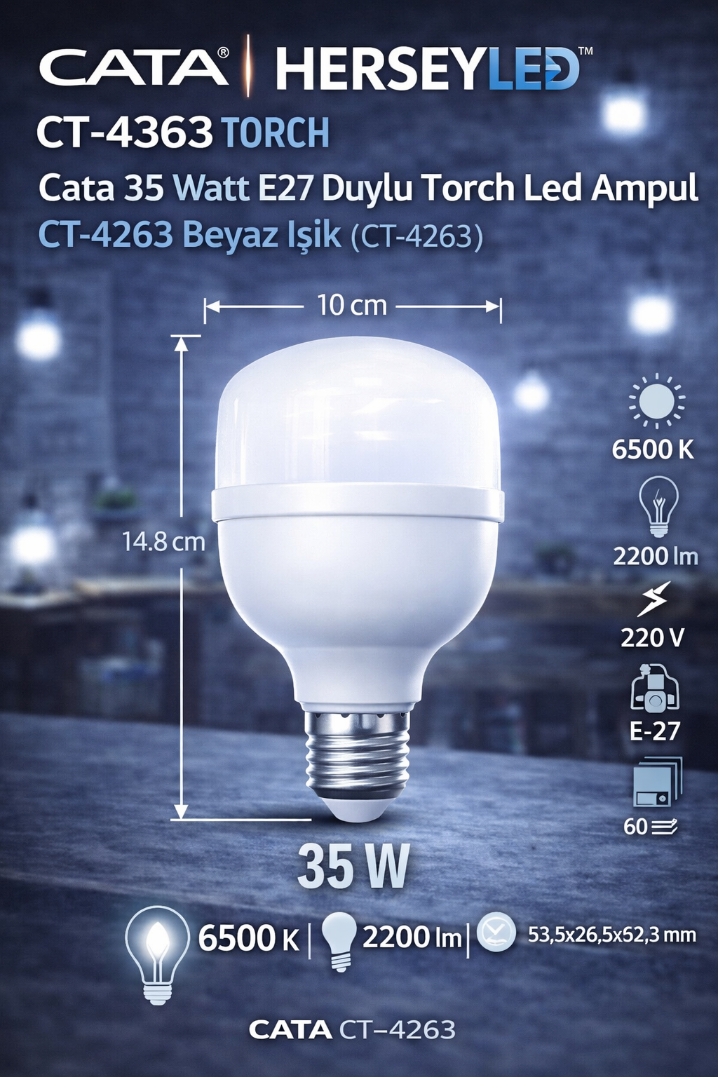 Cata 35 Watt E27 Duylu Torch Led Ampul CT-4263 Beyaz Işık