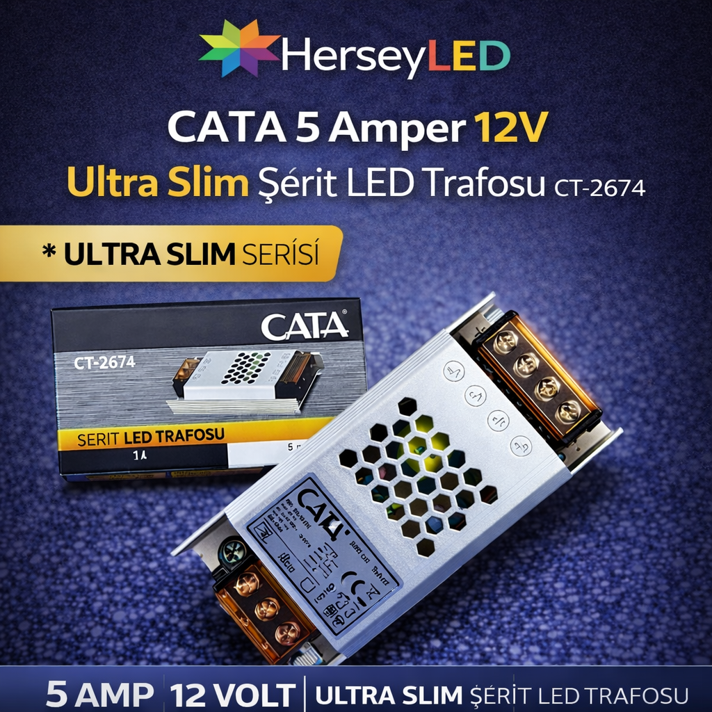 CATA 5 Amper 12v Ultra Slim Şerit Led Trafosu CT-2674