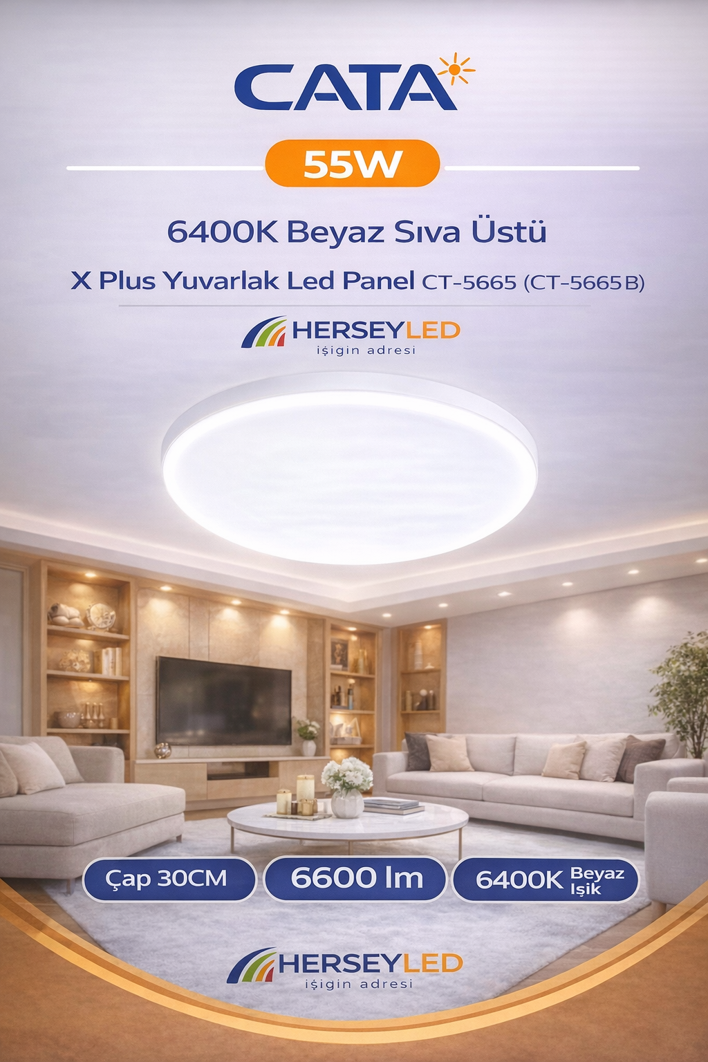 CATA 55W 6400K Beyaz Sıva Üstü X Plus Yuvarlak Led Panel CT-5665