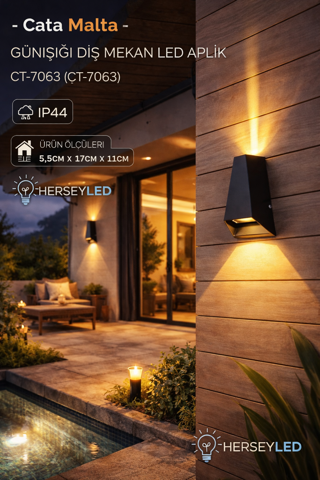 Cata 6W (2x3w) LED Çift Taraflı İç ve Dış Mekan Aplik Malta IP44 Aydınlatma CT-7063